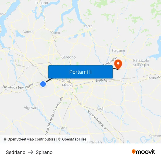 Sedriano to Spirano map