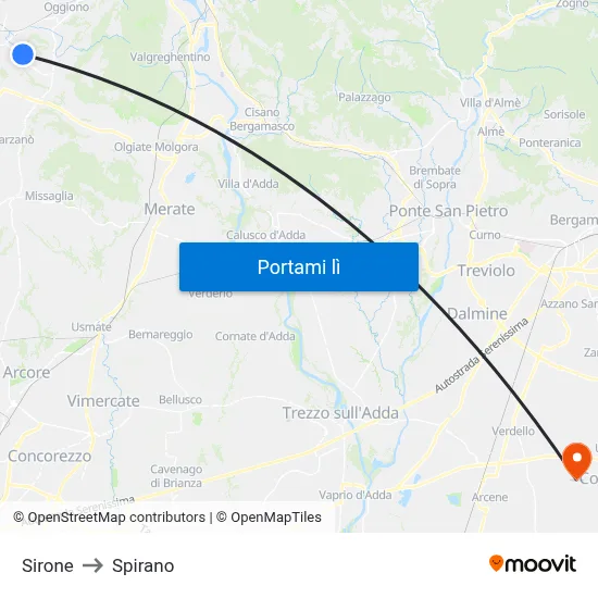 Sirone to Spirano map