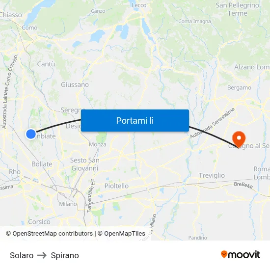 Solaro to Spirano map