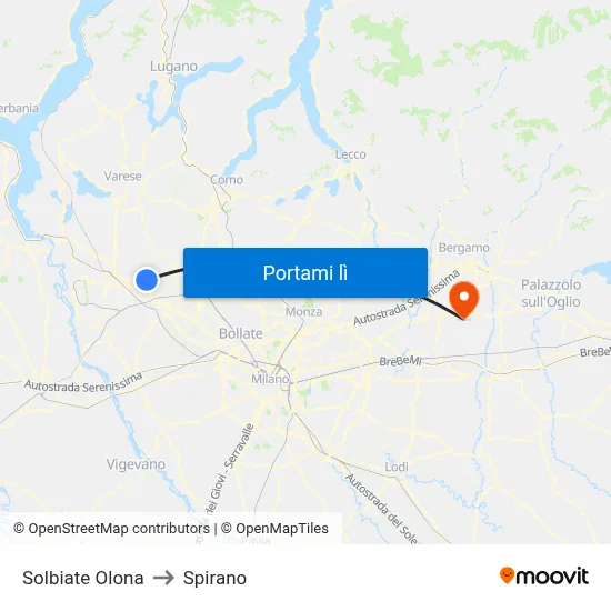 Solbiate Olona to Spirano map