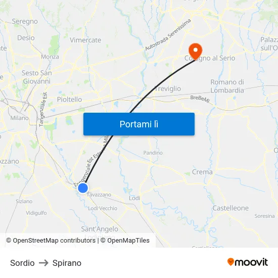 Sordio to Spirano map