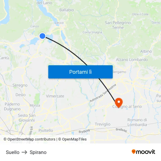 Suello to Spirano map