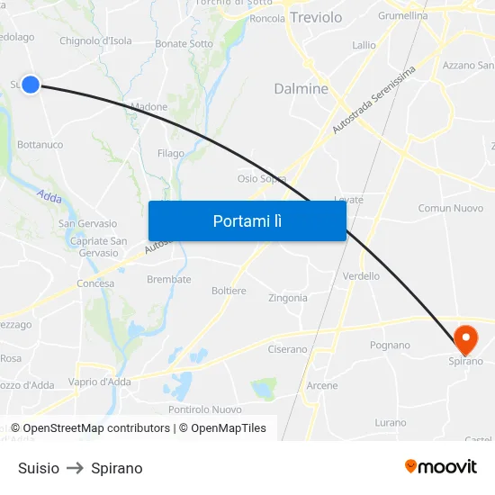 Suisio to Spirano map