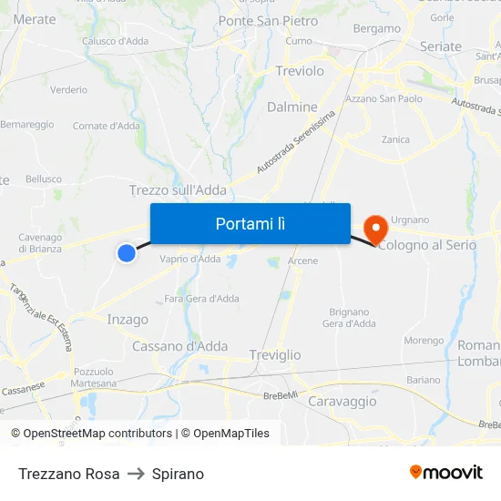 Trezzano Rosa to Spirano map