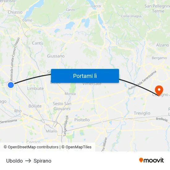 Uboldo to Spirano map