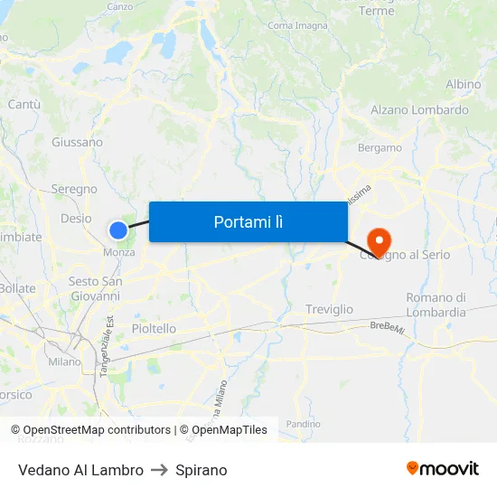 Vedano Al Lambro to Spirano map