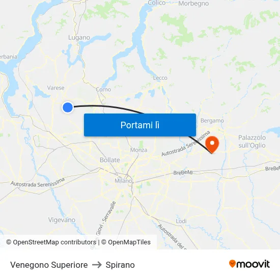 Venegono Superiore to Spirano map