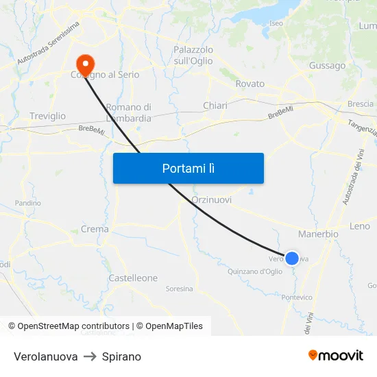 Verolanuova to Spirano map