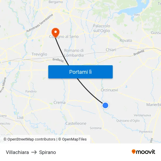 Villachiara to Spirano map
