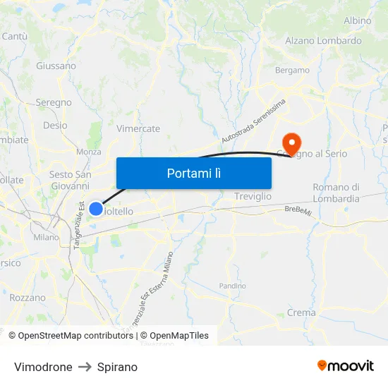 Vimodrone to Spirano map