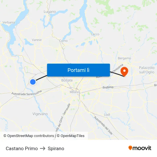 Castano Primo to Spirano map