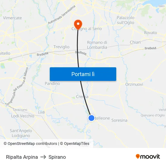 Ripalta Arpina to Spirano map