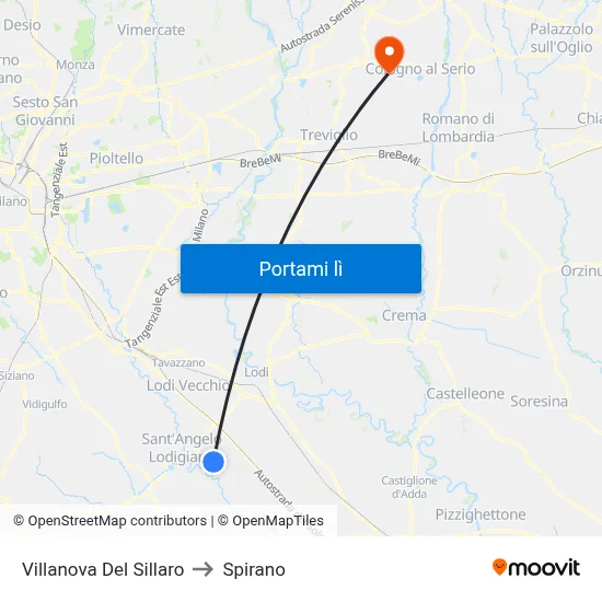 Villanova Del Sillaro to Spirano map