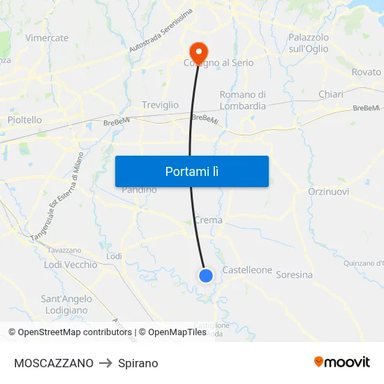 MOSCAZZANO to Spirano map