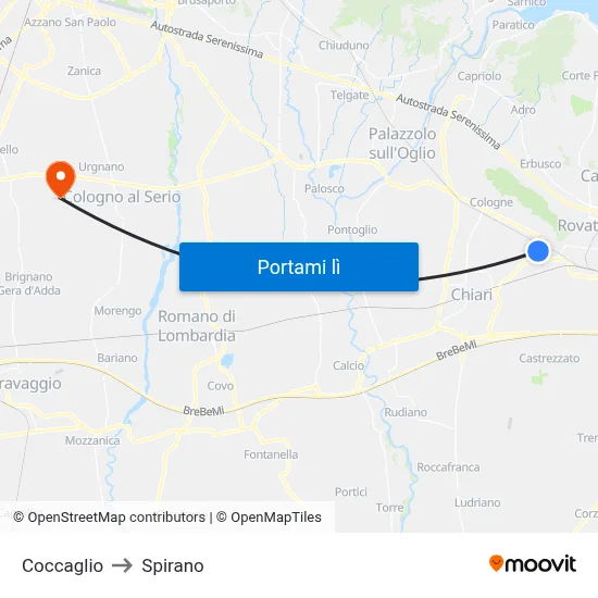 Coccaglio to Spirano map