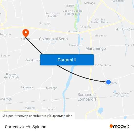 Cortenova to Spirano map