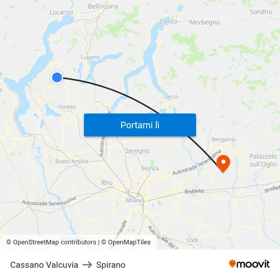 Cassano Valcuvia to Spirano map