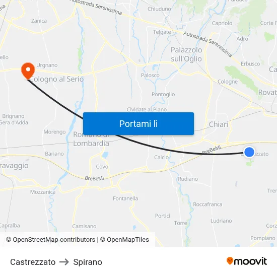 Castrezzato to Spirano map
