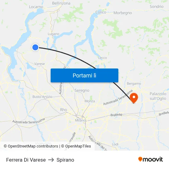 Ferrera Di Varese to Spirano map