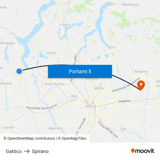 Gattico to Spirano map