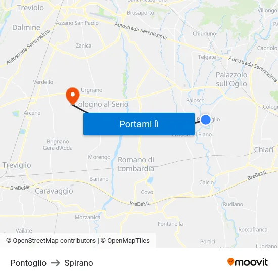 Pontoglio to Spirano map