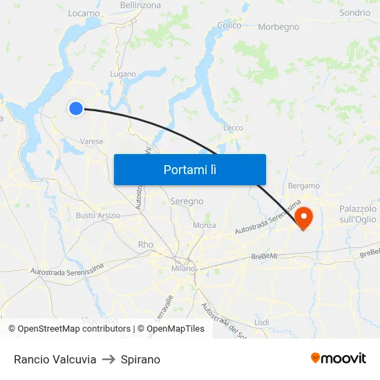 Rancio Valcuvia to Spirano map