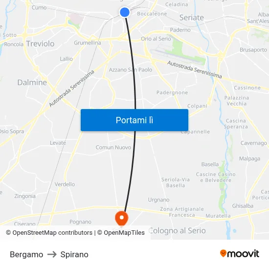 Bergamo to Spirano map