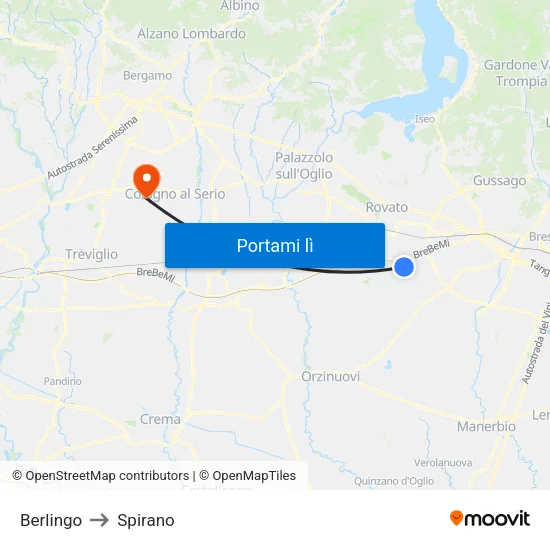 Berlingo to Spirano map
