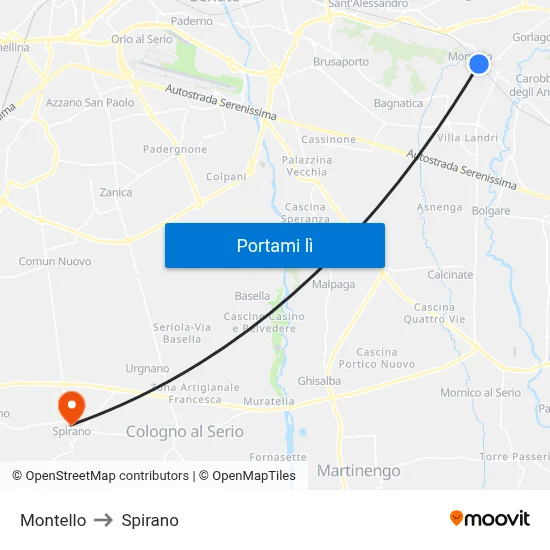 Montello to Spirano map