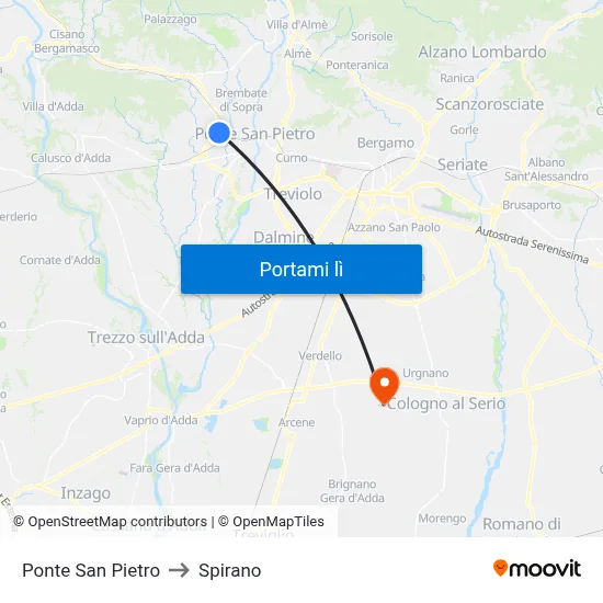 Ponte San Pietro to Spirano map