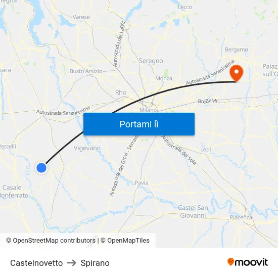 Castelnovetto to Spirano map