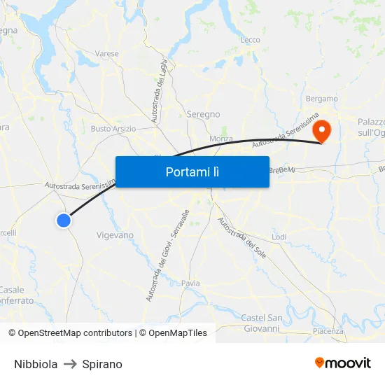 Nibbiola to Spirano map