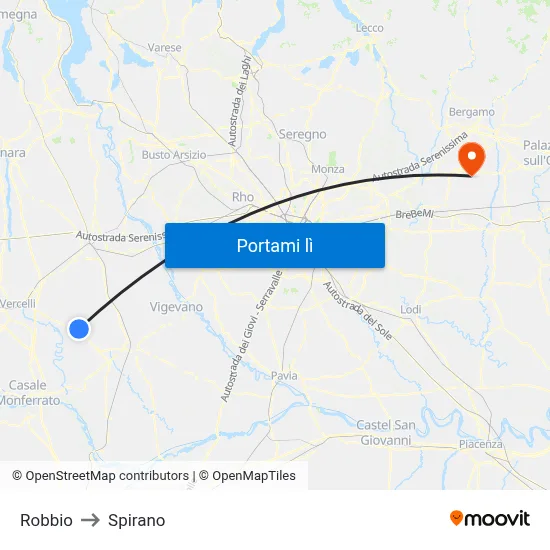 Robbio to Spirano map