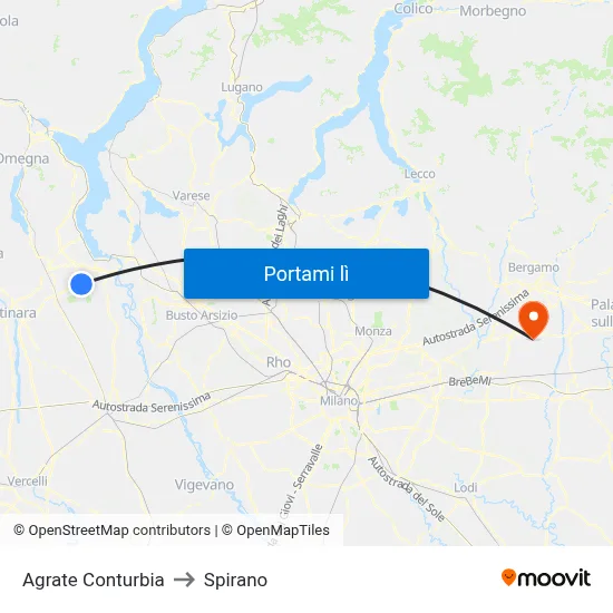 Agrate Conturbia to Spirano map