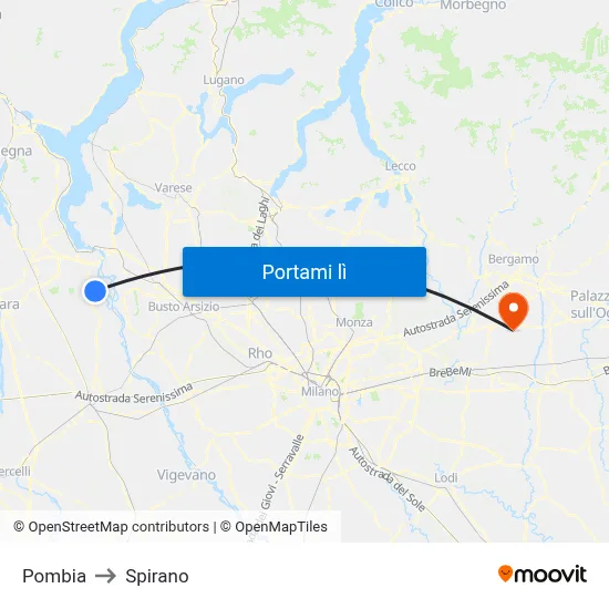 Pombia to Spirano map