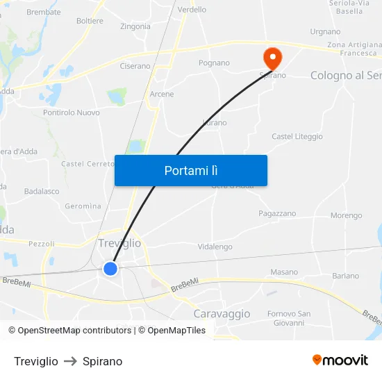 Treviglio to Spirano map
