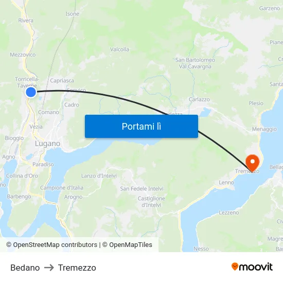 Bedano to Tremezzo map
