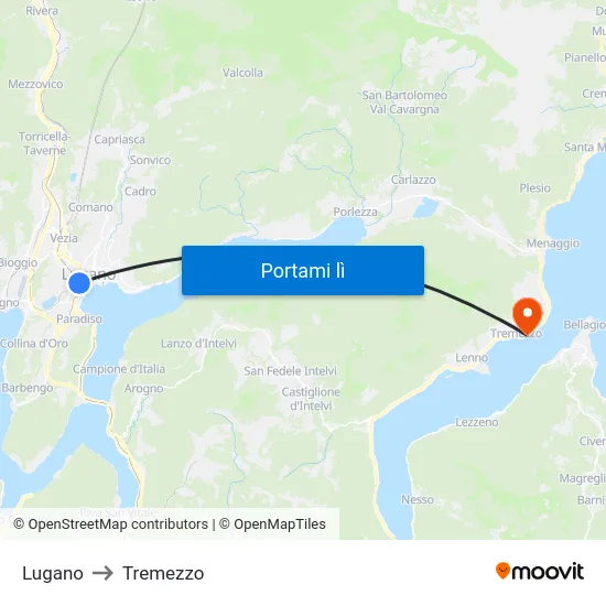 Lugano to Tremezzo map
