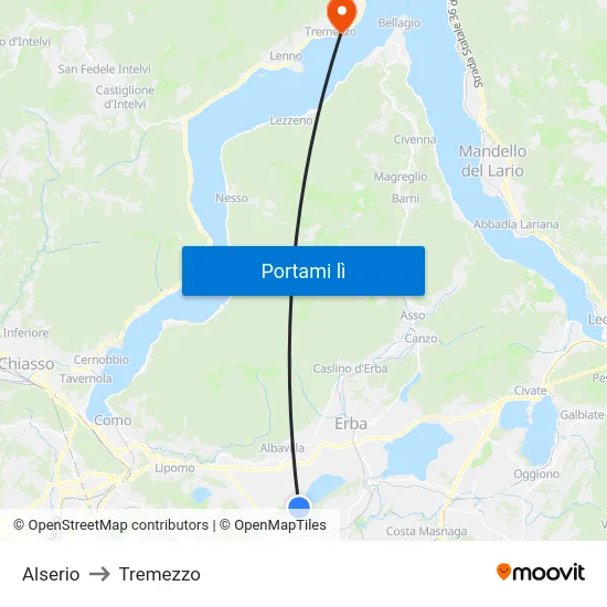 Alserio to Tremezzo map