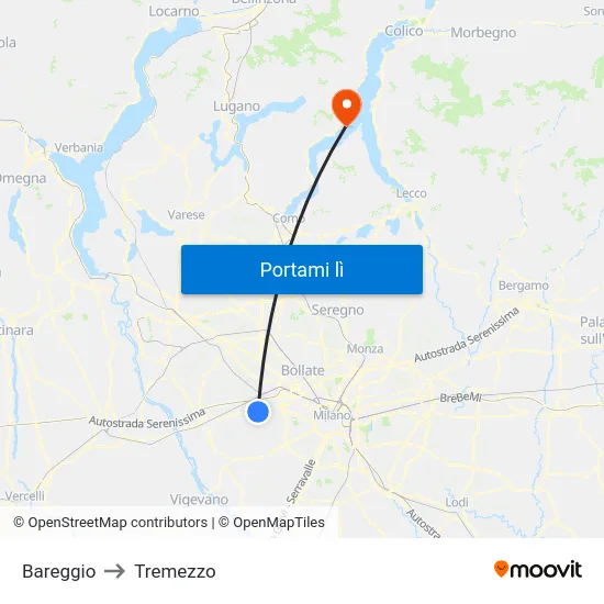 Bareggio to Tremezzo map