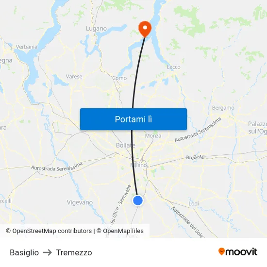 Basiglio to Tremezzo map