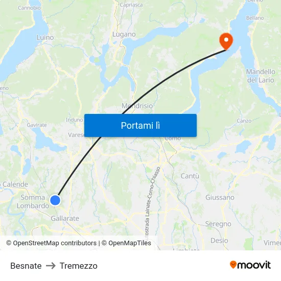 Besnate to Tremezzo map