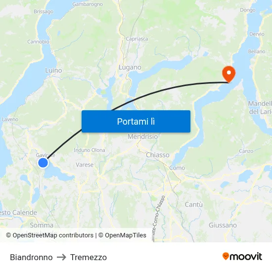 Biandronno to Tremezzo map