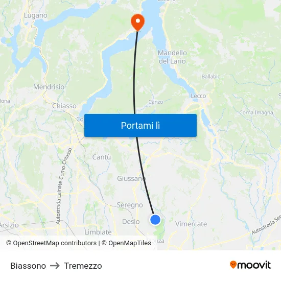 Biassono to Tremezzo map
