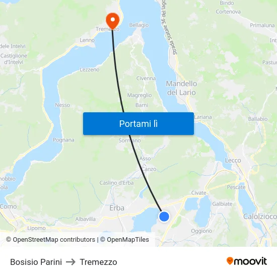 Bosisio Parini to Tremezzo map