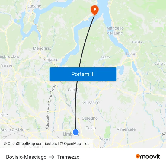 Bovisio-Masciago to Tremezzo map