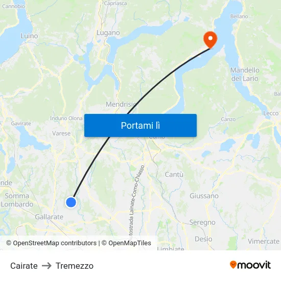 Cairate to Tremezzo map