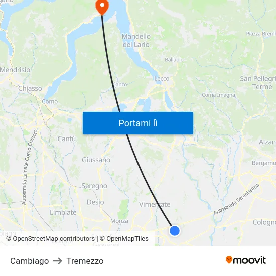 Cambiago to Tremezzo map