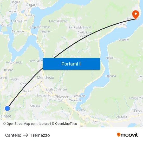 Cantello to Tremezzo map