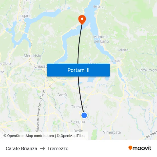 Carate Brianza to Tremezzo map